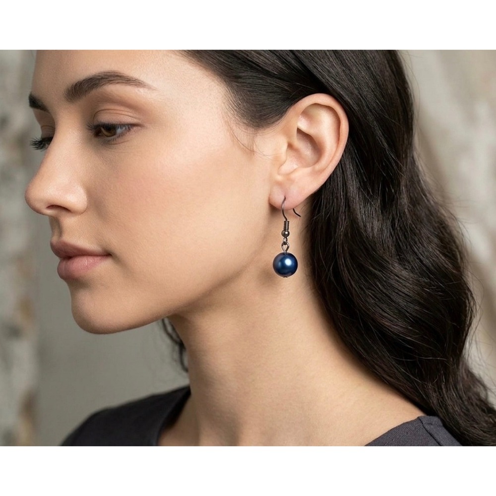 Paparazzi Blue Faux Pearl Dangle Drop Earrings Silver Tone Fishhook‎ New